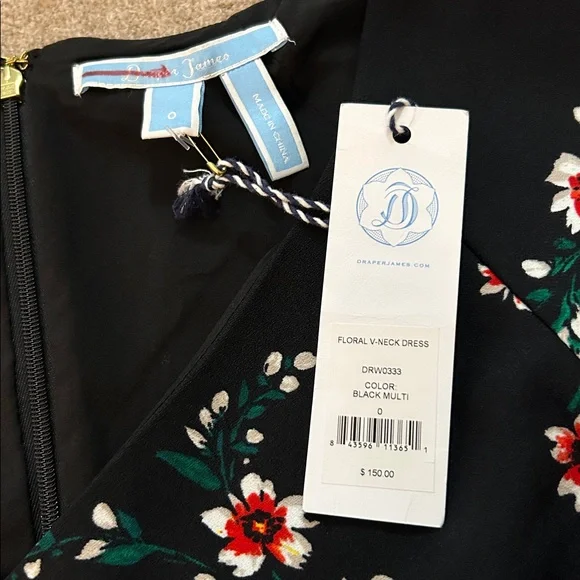 DRAPER JAMES Floral V-Neck Dress Black Multi size 0 new with tags - Picture 3 of 10